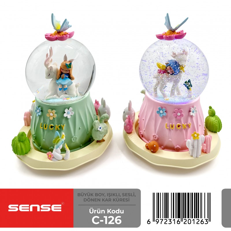 Büyük Boy Işıklı Sesli Dönen Kar Küresi