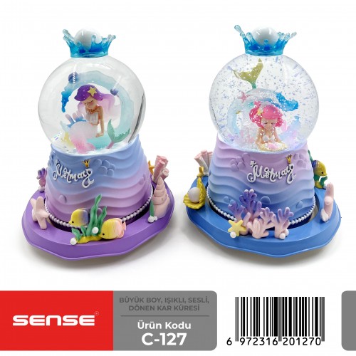 Büyük Boy Işıklı Sesli Dönen Kar Küresi
