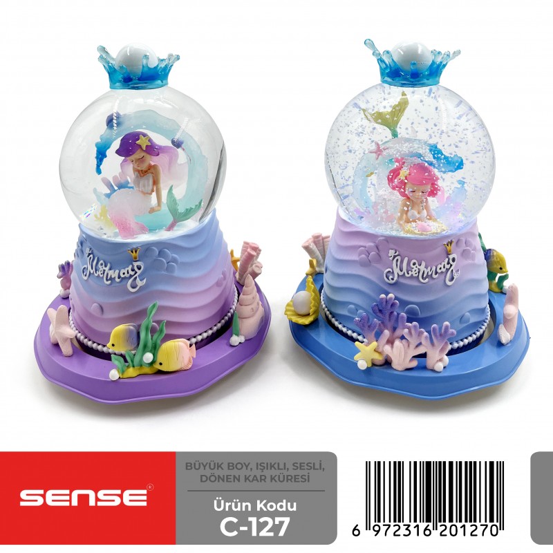 Büyük Boy Işıklı Sesli Dönen Kar Küresi