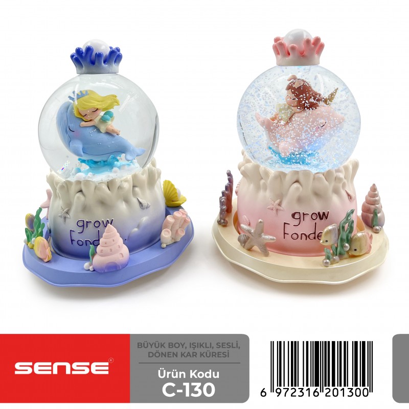 Büyük Boy Işıklı Sesli Dönen Kar Küresi